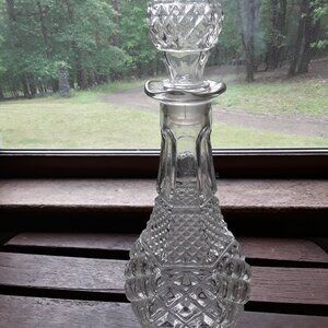 Vintage 1950s Large Cut Glass Decanter with Glass Stopper